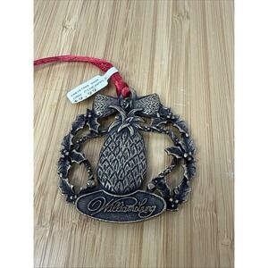 Colonial Williamsburg Pineapple Christmas Holly Wreath Brass Ornament 2.5"